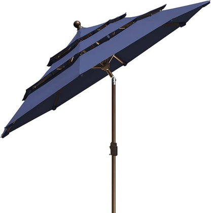 EliteShade USA 10-Year-Non-Fading 9ft 3-Tier Market Patio Umbrella, Commercial Grade Outdoor Table Umbrella with Crank Open, Windproof & UPF 50+ UV Protection, Heavy Duty Ventilation for Garden, Deck, Pool, Backyard, Beach & Bistro, Navy Blue