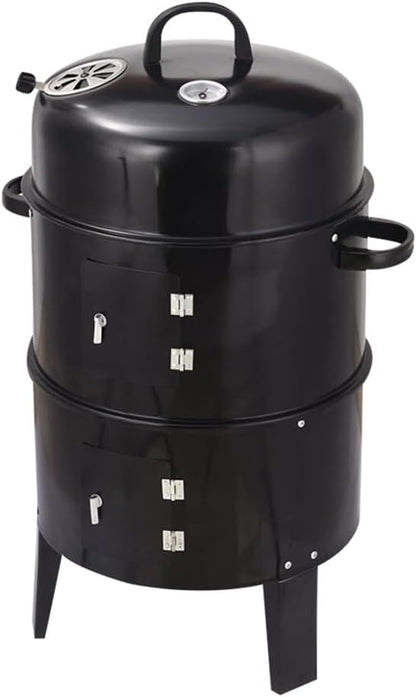Outdoor Double-Layer Grill, Charcoal Wood Fired Braising and Smoking Stove, Black Steel American Traditional Style for Garden & Outdoor Use