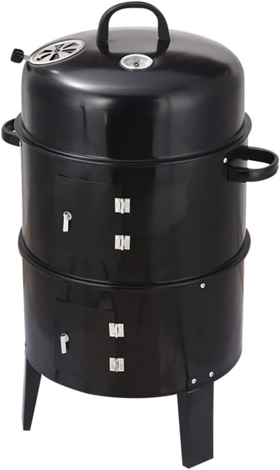 Double Layer Charcoal Grill & Smoker, Outdoor Wood Fired BBQ Stove with Vertical Design, 15.75" x 15.75" x 33.07" Traditional American Smokeless Grill for Garden, Camping, Backyard
