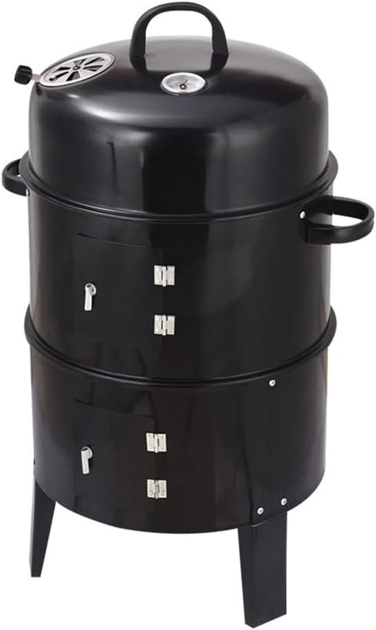 Double Layer Charcoal Grill & Smoker, Outdoor Wood Fired BBQ Stove with Vertical Design, 15.75" x 15.75" x 33.07" Traditional American Smokeless Grill for Garden, Camping, Backyard