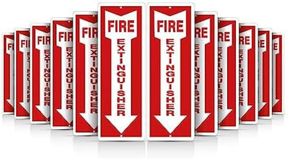 OLANZU Fire Extinguisher Signs For Business - Pack of 12 - Metal Fire Extinguisher Sign 4" x 12" Aluminum - UV Protected for Indoors & Outdoors