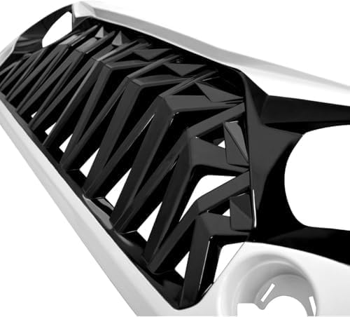 Front Grill Shark Grille Compatible with 2007-2018 Jeep Wrangler Rubicon Sahara Sport JK JKU, White and Black
