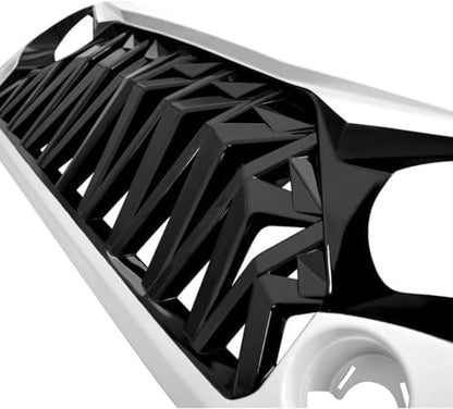 Front Grill Shark Grille Compatible with 2007-2018 Jeep Wrangler Rubicon Sahara Sport JK JKU, White and Black