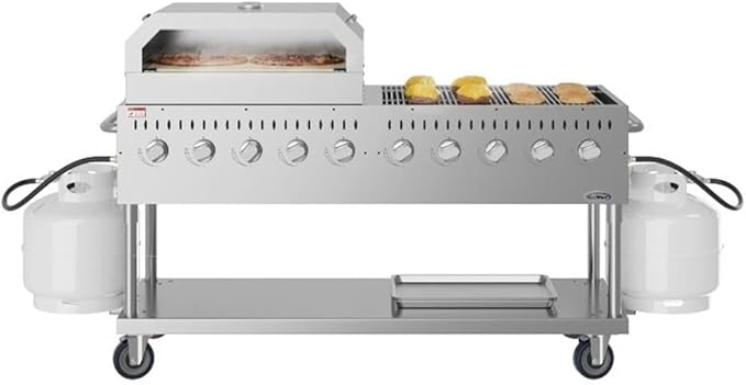Pemberly Row 72" Commercial Outdoor Propane Gas Grill with Dual 36" Pizza Ovens, 10-Burner Stainless Steel BBQ