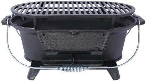 LuckyNote Oval Iron Grill Outdoor, Portable Charcoal Grill and Tabletop Cast Iron Skillet - 100% Cast Iron, Durable, Small Charcoal Grill, Camping Stove, Hibachi Grill