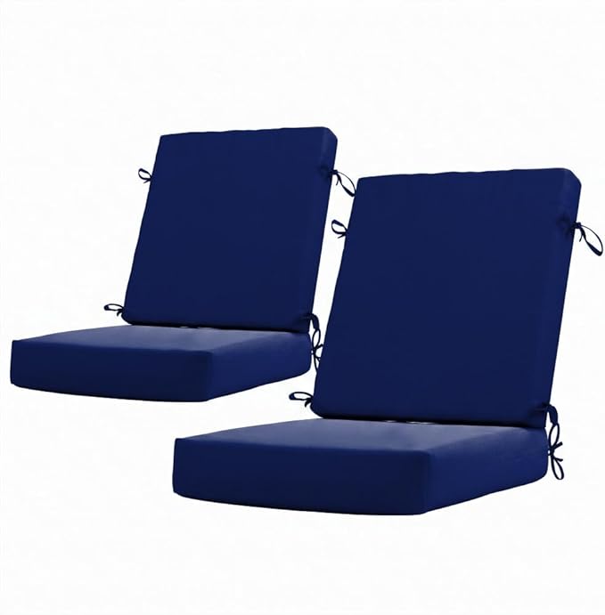 California Umbrella Outdoor Dining Chair, Set of 2 Patio Seat Cushions, 20 x 40 Inch, Premium Outdoor Memory Foam, Fade Resistant, Sunbrella Fabric, Fabric Ties, True Blue
