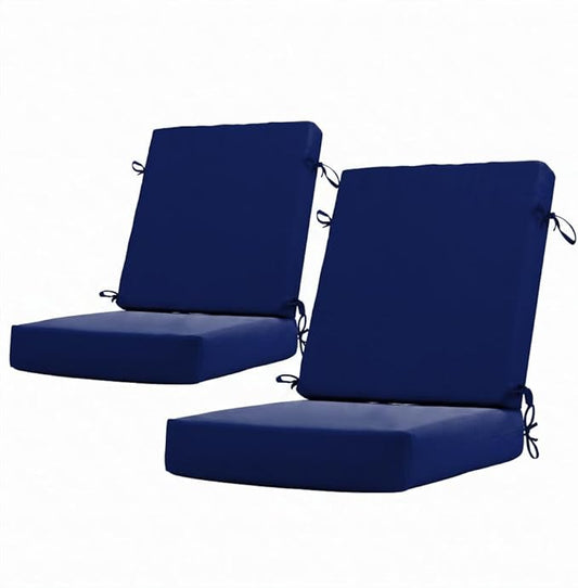 California Umbrella Outdoor Dining Chair, Set of 2 Patio Seat Cushions, 20 x 40 Inch, Premium Outdoor Memory Foam, Fade Resistant, Sunbrella Fabric, Fabric Ties, True Blue