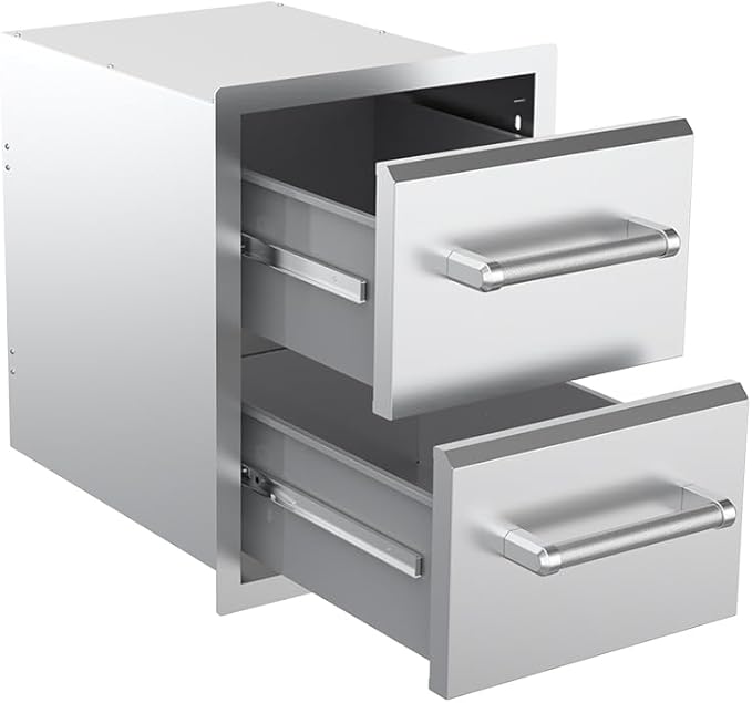SPIRE 18" Built-in Stainless Steel Vertical Double Drawers (10"/10"), 2 Drawers, Outdoor Grilling & Cooking, Perfect for Custom Island Kitchens, BBQ Islands, Universal Mount, Heavy-Duty, 780-0016B