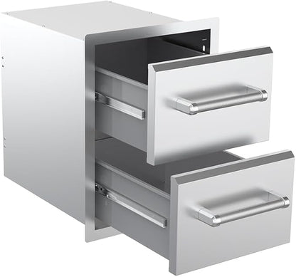 SPIRE 18" Built-in Stainless Steel Vertical Double Drawers (10"/10"), 2 Drawers, Outdoor Grilling & Cooking, Perfect for Custom Island Kitchens, BBQ Islands, Universal Mount, Heavy-Duty, 780-0016B