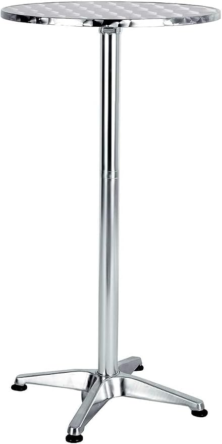 Aluminum Indoor Outdoor 23.75" Round Restaurant Bar Height 44" Table, Patio Stainless Steel Silver Furniture 25.75" Base