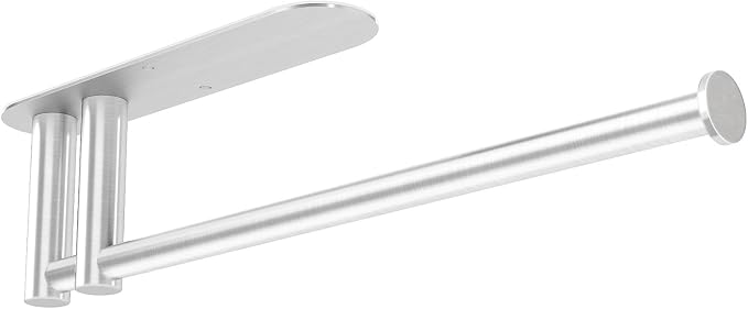 STWWO Under Cabinet Paper Towel Holder, Self Adhesive Paper Towel Rack | Brushed Nickel, Under Counter Under Sink Paper Towel Holder, Self-Adhesive or Wall Mounted, Fits Kitchens Bathrooms & RV
