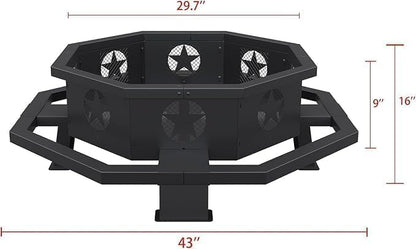 43 inch Large Fire Pit, Outdoor Fire Pit with Heavy Duty Construction, Wood Burning Fire Pits for Outside Octagonal Firepit for Camping, Backyard, Patio, Black