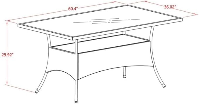 East West Furniture OSOS7-03A 7 Piece Patio Furniture Sets Wicker Outdoor Set Consist of a Rectangle Dining Table with Glass Top and 6 Balcony Armchair with Cushion, 36x60 Inch, Natural Linen