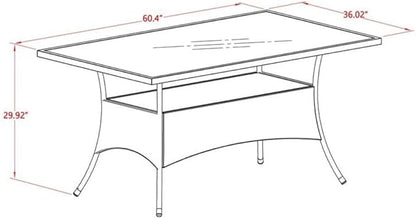 East West Furniture OSOS7-03A 7 Piece Patio Furniture Sets Wicker Outdoor Set Consist of a Rectangle Dining Table with Glass Top and 6 Balcony Armchair with Cushion, 36x60 Inch, Natural Linen