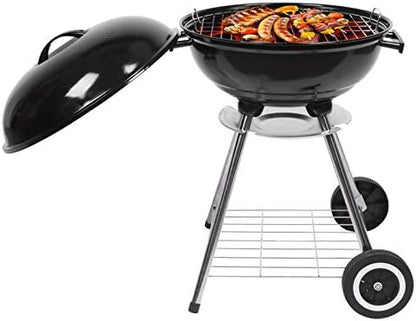 18" Portable Charcoal Grill - Heavy-Duty Outdoor BBQ with Thermometer & Dual Doors, Perfect for Camping, Beach, Garden, Patio & Backyard - Black Finish
