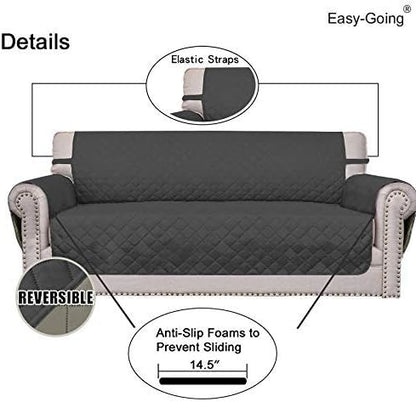 Easy-Going 4 Seater Sofa Slipcover Reversible Sofa Cover Water Resistant Couch Cover with Foam Sticks Elastic Straps Furniture Protector for Pets Children Dog Cat (XX-Large, Darkgray/Beige) | XX-Large Sofa, Washable Slipcover For Dogs, Water Resistant ...