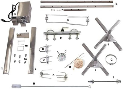 SpitJack CXB85 Pig, Whole Hog, Lamb BBQ Spit Roaster Rotisserie Kit. Electric 40W Motor, 60 Inch Spit Rod, All Stainless Trussing Hardware, Accessories. Portable Charcoal Barbecue or Outdoor Wood Fire | Portable charcoal or wood-fire BBQ roaster with s...