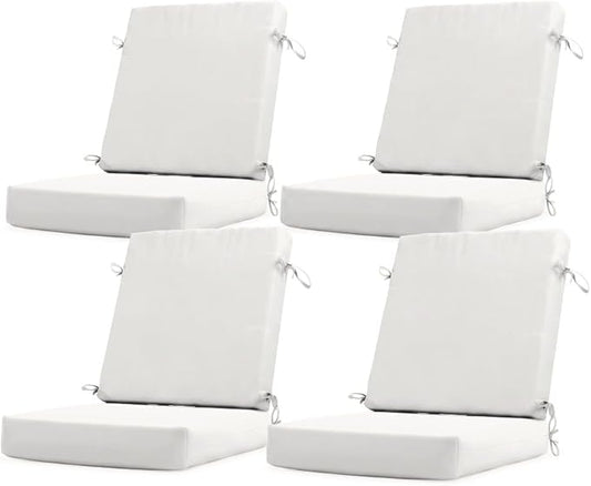 California Umbrella Outdoor Dining Chair, Set of 4 Patio Seat Cushions, 20 x 40 Inch, Premium Outdoor Memory Foam, Fade Resistant, Sunbrella Fabric, Fabric Ties, Natural