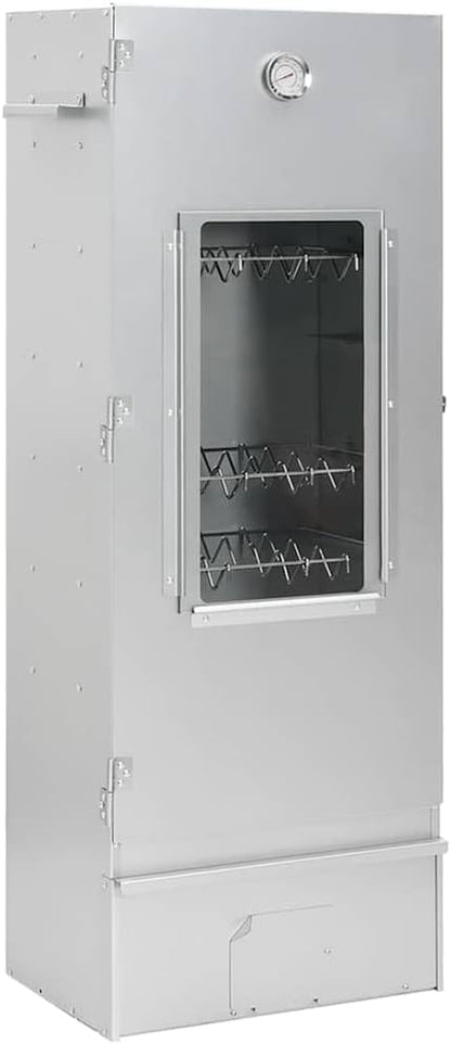 Outdoor BBQ Oven Smoker with Prep Table, Galvanized Steel Vertical Smoking Grill with Thermometer, Glass Window, Storage Shelves, and Wood Chips, 43.3 Inch Tall