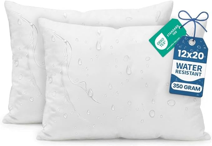 Utopia Bedding 12x20 Outdoor Pillows, Water Resistant Throw Pillows, 2-Pack | Outdoor Throw Pillows, Water Repellent, Decorative Pillow for Patio Furniture & Porches, Plush & Supportive, Pack of 2, White