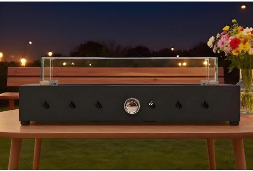 28-Inch Outdoor Propane Fire Pit Tabletop, 40,000 BTU Gas Fire Bowl with Tempered Glass Wind Guard, Durable Iron Patio Firepit with Glass Rocks for Backyard Garden Deck Camping