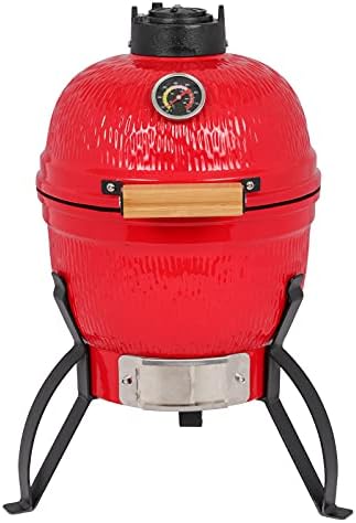 Portable Charcoal Grill 13in - Heavy-Duty Outdoor BBQ with Thermometer & Doors, Perfect for Camping, Beach, Garden, Patio & Backyard - Black