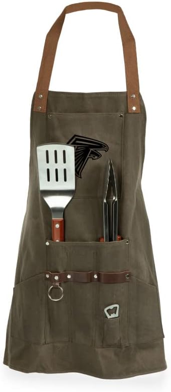 PICNIC TIME NFL BBQ Apron with Tools & Bottle Opener, (Khaki Green with Beige Accents)