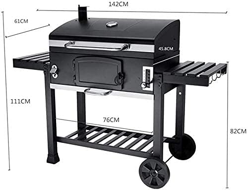 BBQ Grill Outdoor XXL Smoker Barbecue Charcoal Portable BBQ Grill Garden w/Wheels and Storage Shelves,Barbeque Grill with Thermometer Lid, Liftable Drawer Charcoal