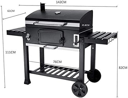 BBQ Grill Outdoor XXL Smoker Barbecue Charcoal Portable BBQ Grill Garden w/Wheels and Storage Shelves,Barbeque Grill with Thermometer Lid, Liftable Drawer Charcoal