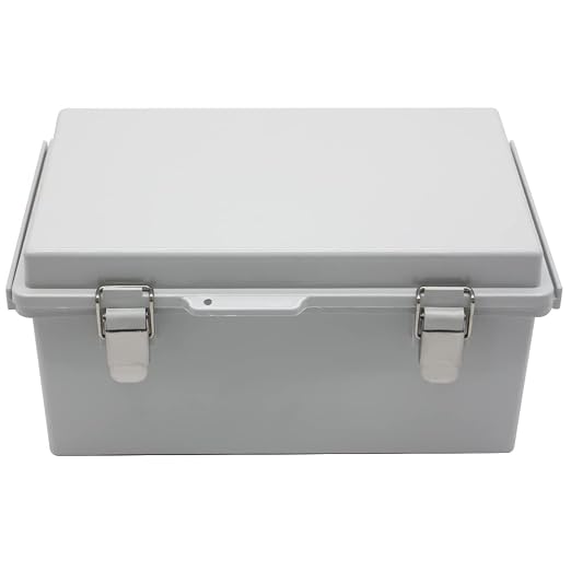 Clear Hinged Cover Stainless Steel Latch, IP67 Waterproof Electrical Weatherproof Junction Box, PVC Plastic Grey Case 11.4×7.5×5.5 inch（290×190×140mm）
