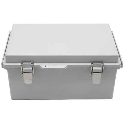 Clear Hinged Cover Stainless Steel Latch, IP67 Waterproof Electrical Weatherproof Junction Box, PVC Plastic Grey Case 11.4×7.5×5.5 inch（290×190×140mm）