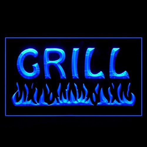 110032 Fire Grill Bar Restaurant BBQ Steakhouse Open Display LED Light Neon Sign (16" X 12", Blue)