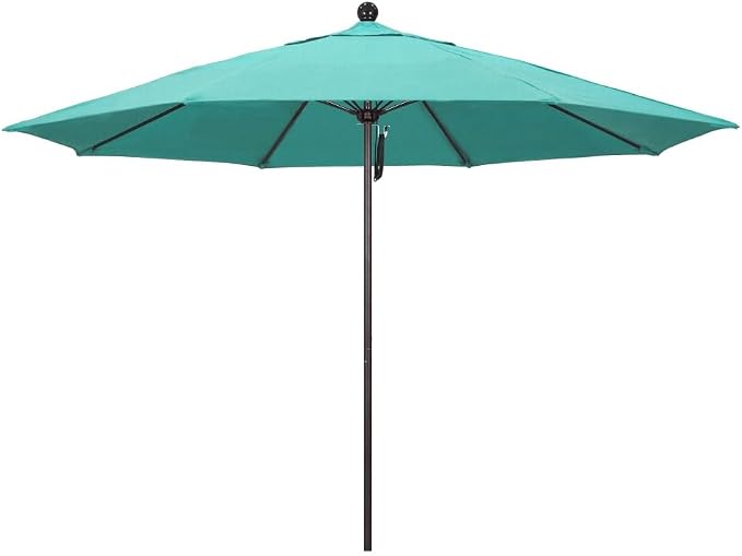 California Umbrella 11' Rd. Venture Series Contract Grade Patio Umbrella, Pulley Open, Bronze Finish, Sunbrella Aruba