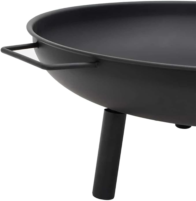 Outdoor Steel Fire Pit Bowl 26.6"x22.8"x8.9", Black Powder-Coated, Portable Patio Heater with Handles for Garden, Backyard, Camping, Wood Burning