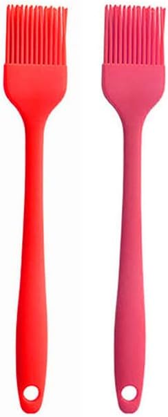 Silicone brush, Oil Brush for BBQ Kitchen Cooking Baking and Grilling (2 PCS,red&Rose red)