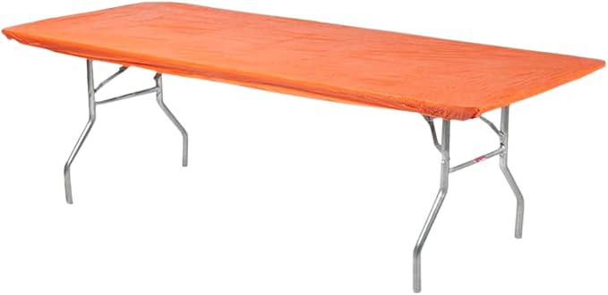 10 Pack of Rectangular Plastic Table Covers - 6' Foot or 8' Foot Options - Indoor or Outdoor Fitted Table Covers (Table NOT Included) (Orange, 30" x 96" (8' ft))