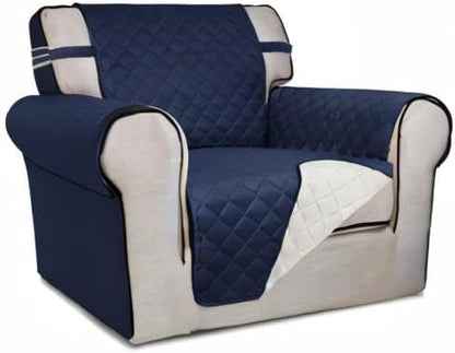 PureFit Reversible Chair Sofa Cover Dog Couch Covers for Sofa, 25.5 in | Navy/Ivory, Water Resistant Couch Protector, Washable Pet Couch Cover with Non Slip and Elastic Straps For Kids