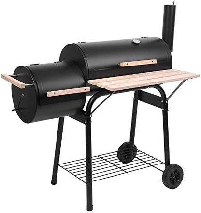 Portable Charcoal Grill 44x25x44in - Heavy-Duty BBQ with Thermometer & Doors, Perfect for Camping, Beach, Garden, Patio & Backyard - Black Outdoor Grill