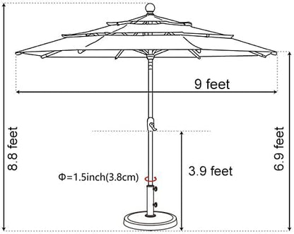 EliteShade USA 10-Year-Non-Fading 9ft 3-Tier Market Patio Umbrella, Commercial Grade Outdoor Table Umbrella with Crank Open, Windproof & UPF 50+ UV Protection, Heavy Duty Ventilation for Garden, Deck, Pool, Backyard, Beach & Bistro, Teal