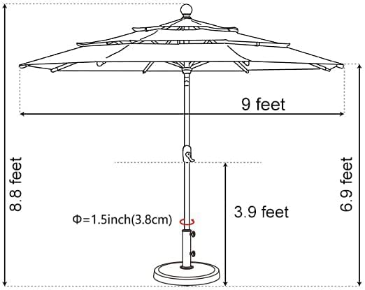 EliteShade USA 10-Year-Non-Fading 9ft 3-Tier Market Patio Umbrella, Commercial Grade Outdoor Table Umbrella with Crank Open, Windproof & UPF 50+ UV Protection, Heavy Duty Ventilation for Garden, Deck, Pool, Backyard, Beach & Bistro, Heather Beige