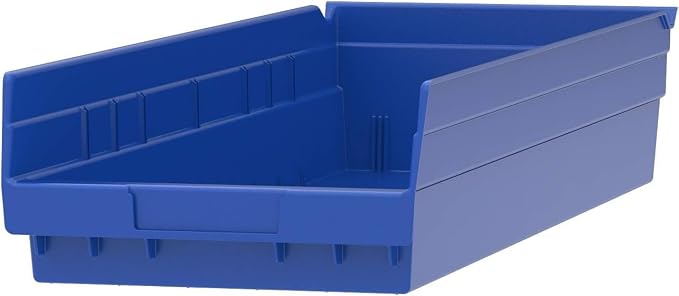 Akro-Mils 30184 Heavy Duty Plastic Shelf Bins, 24"x 8"x 4", Blue, 6-Pack | Heavy Duty Nesting Storage Bins for Garage, Closet, Refrigerator, Kitchen, Cabinet, Drawer Organization, Pantry Organization