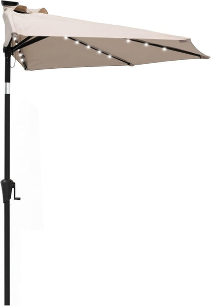 C-Hopetree 9 ft Half Round Outdoor Patio Market Wall Umbrella with Solar LED Lights and Tilt
