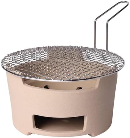 Small Japanese Style Clay Charcoal Stove, Barbecue Grill, Clay Barbecue and Tea Stove, Clay Grilling Stove with Metal Baking Sheet, for Home, Picnic, Camping(24cm 9.5in)