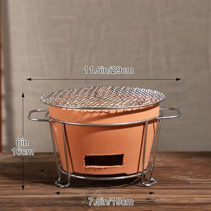 Clay Charcoal Stove, Multifunctional Pottery Barbecue Stove, Portable Ceramic Grill, Tabletop BBQ Grill for Home, Picnic, Camping, Tea Making and Outdoor Cooking(11.5x6in 29x16cm)
