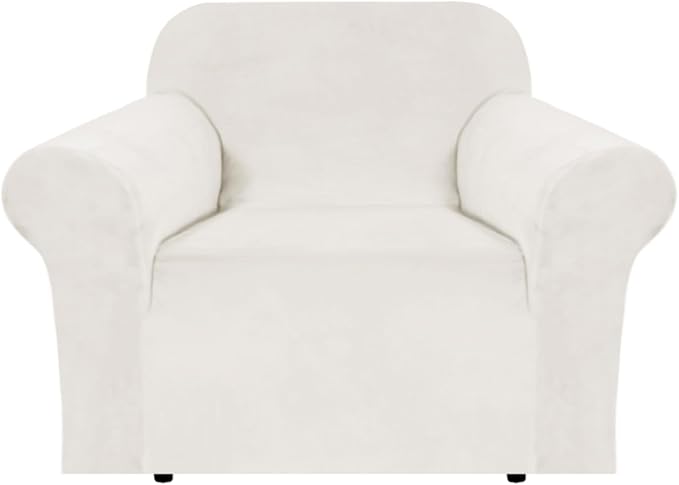 H.VERSAILTEX Stretch Velvet Armchair Cover Couch Covers 1 Cushion Chair Slipcover for Living Room Furniture Cover Crafted from Thick Comfy Rich Velour (Chair 31"-49", Porcelain White)