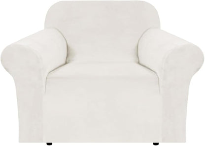 H.VERSAILTEX Stretch Velvet Armchair Cover Couch Covers 1 Cushion Chair Slipcover for Living Room Furniture Cover Crafted from Thick Comfy Rich Velour (Chair 31"-49", Porcelain White)