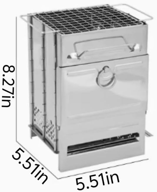 Portable Folding Stainless Steel Camping Wood Burning Stove and Charcoal BBQ Grill
