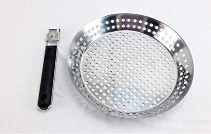 12" Stainless Steel Grill Skillet & Deep Fryer Strainer Basket with Removable Handle - BBQ Grill Pan for Seafood & Vegetables - Outdoor Camping & Backpacking Grilling Accessory by Mr. Bar-B-Q 06753Y