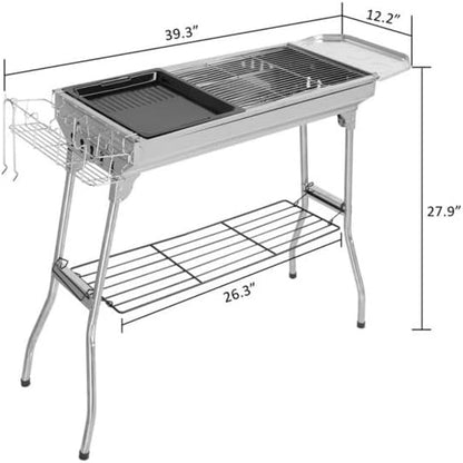 Portable Charcoal Grills Stainess Steel Folded Barbecue Grill 100 x 31 x 71CM Portable BBQ Grill for Outdoor Cooking Camping and Family Barbecue Outdoor Picnic