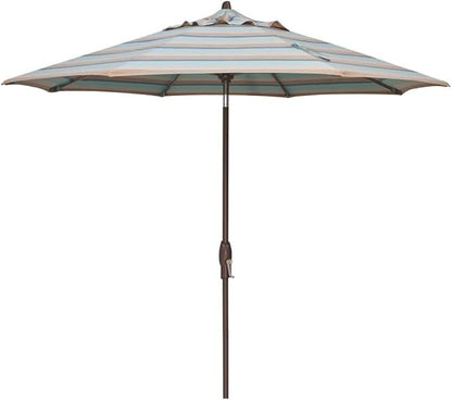 Treasure Garden 9-Foot (Model 810) Deluxe Auto-Tilt Market Umbrella with Bronze Frame and Sunbrella Fabric: Gateway Mist Stripe (Includes 3 Year Extended Frame Warrantee)